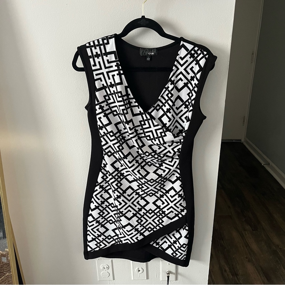 Black and White Patterned Business Dress